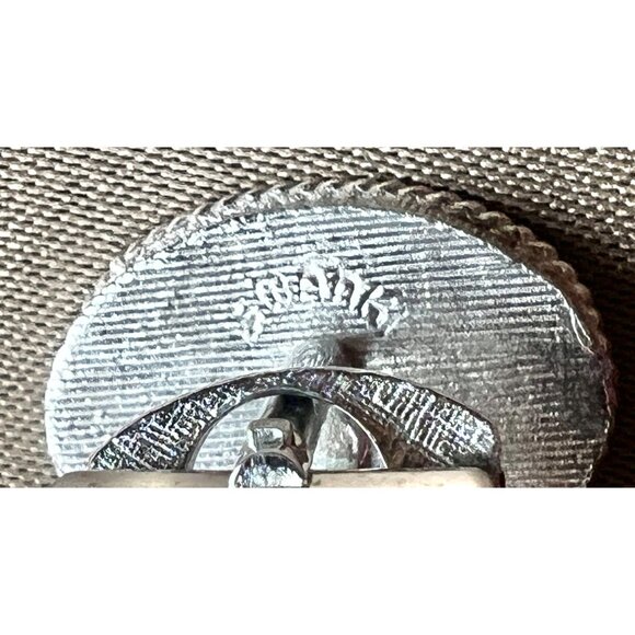 Vintage Swank Silver-Tone Oval Wishbone Cufflinks Rhinestone Accent - Picture 7 of 11